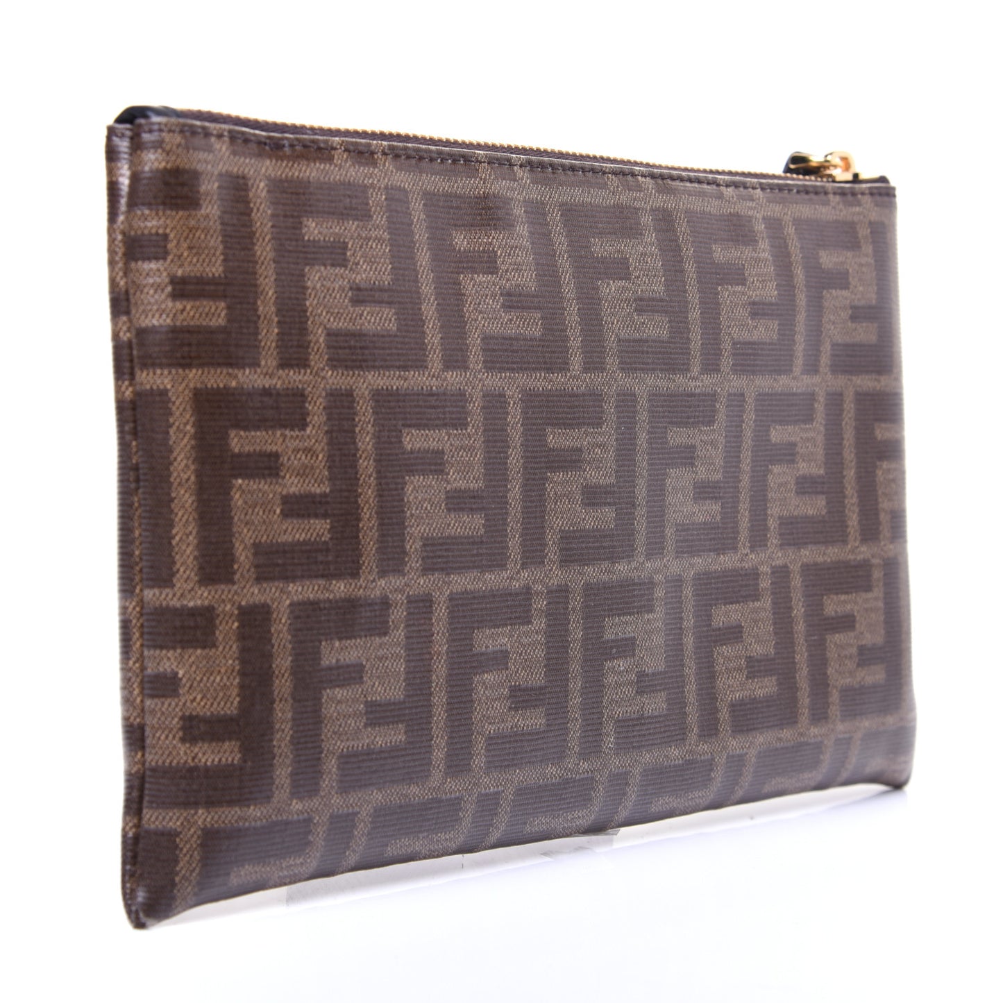 Glazed Fabric Vitello Century FF 1974 Stamp Patch Small FFreedom Flat Pouch Mogano Panna Black