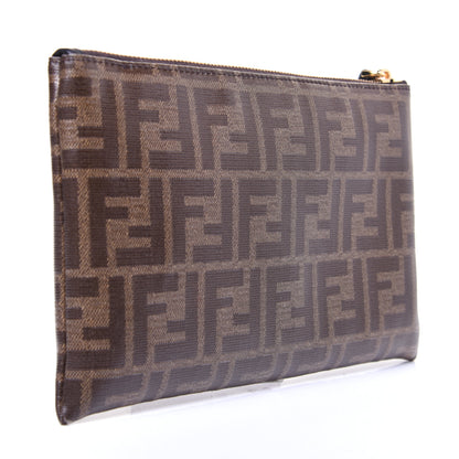 Fendi Glazed Fabric Vitello Century FF 1974 Stamp Patch Small FFreedom Flat Pouch Mogano Panna Black 2 of 10