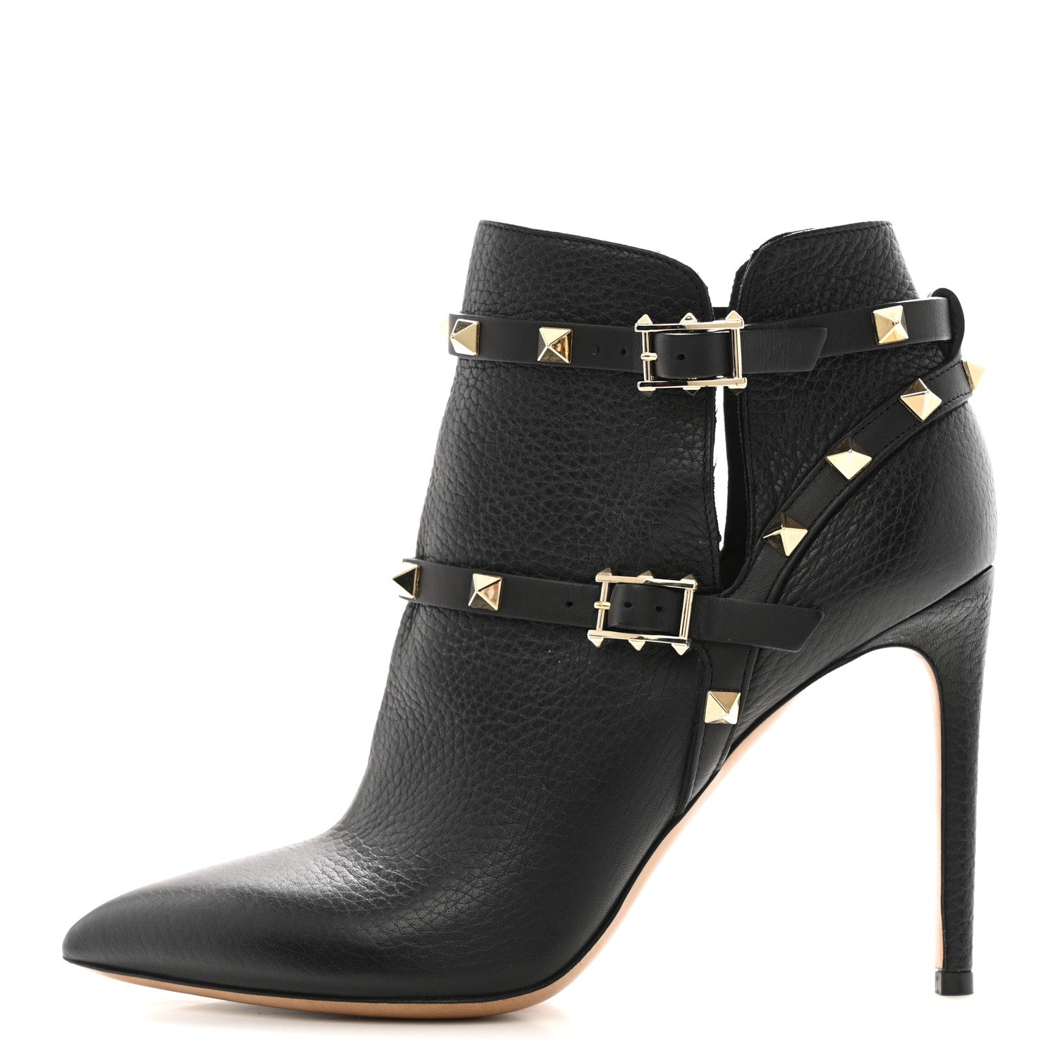 Valentino Garavani Pebbled Calfskin Rockstud Double Buckle 65mm Ankle Boots 37.5 Black 1 of 10