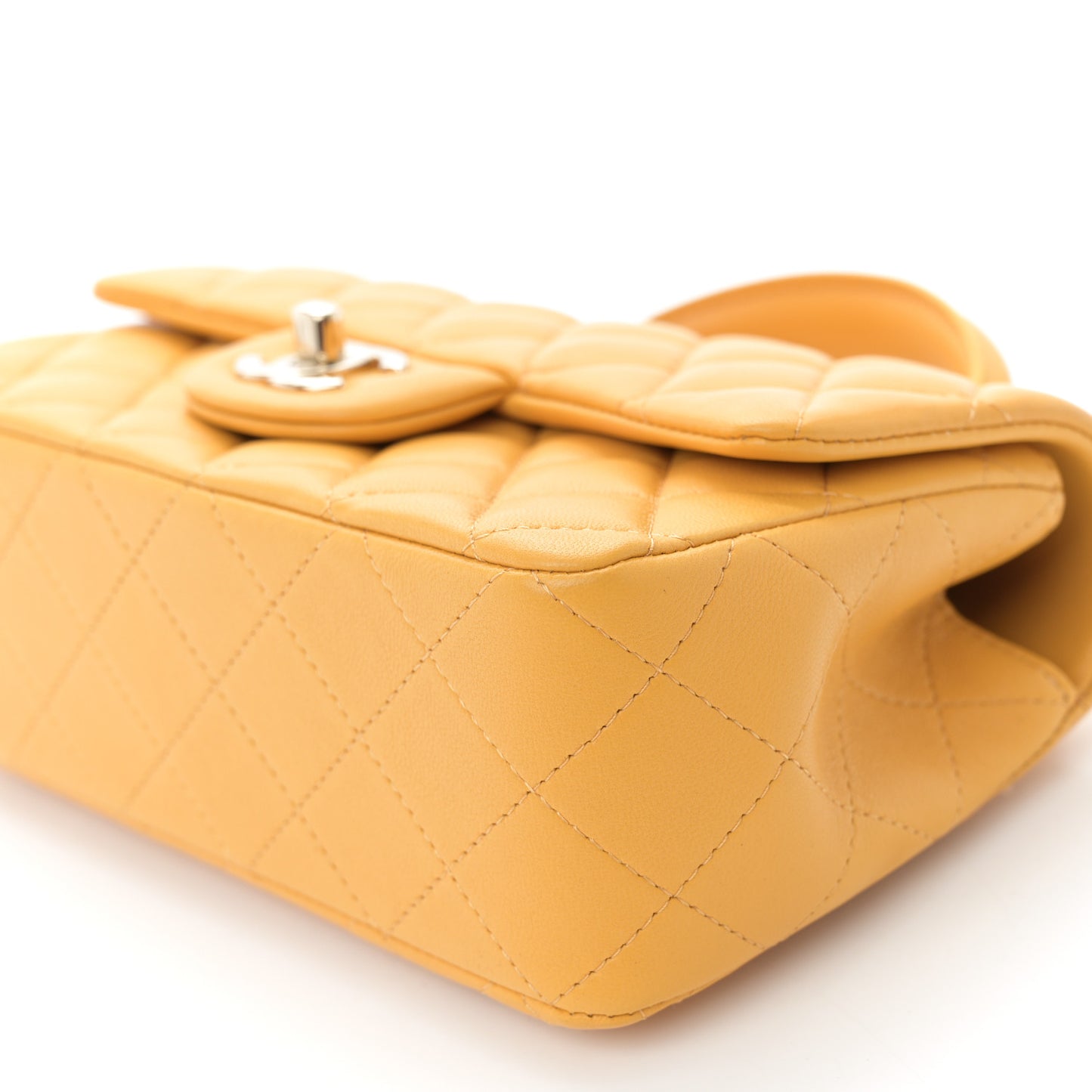 Lambskin Quilted Mini Top Handle Rectangular Flap Yellow