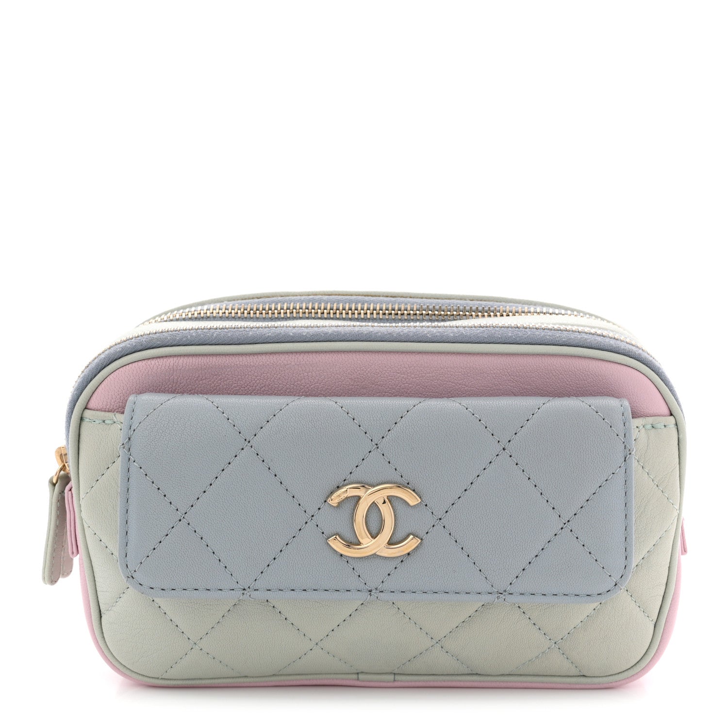 Chanel Goatskin Quilted Waist Bag Green Blue Pink 1 of 13
