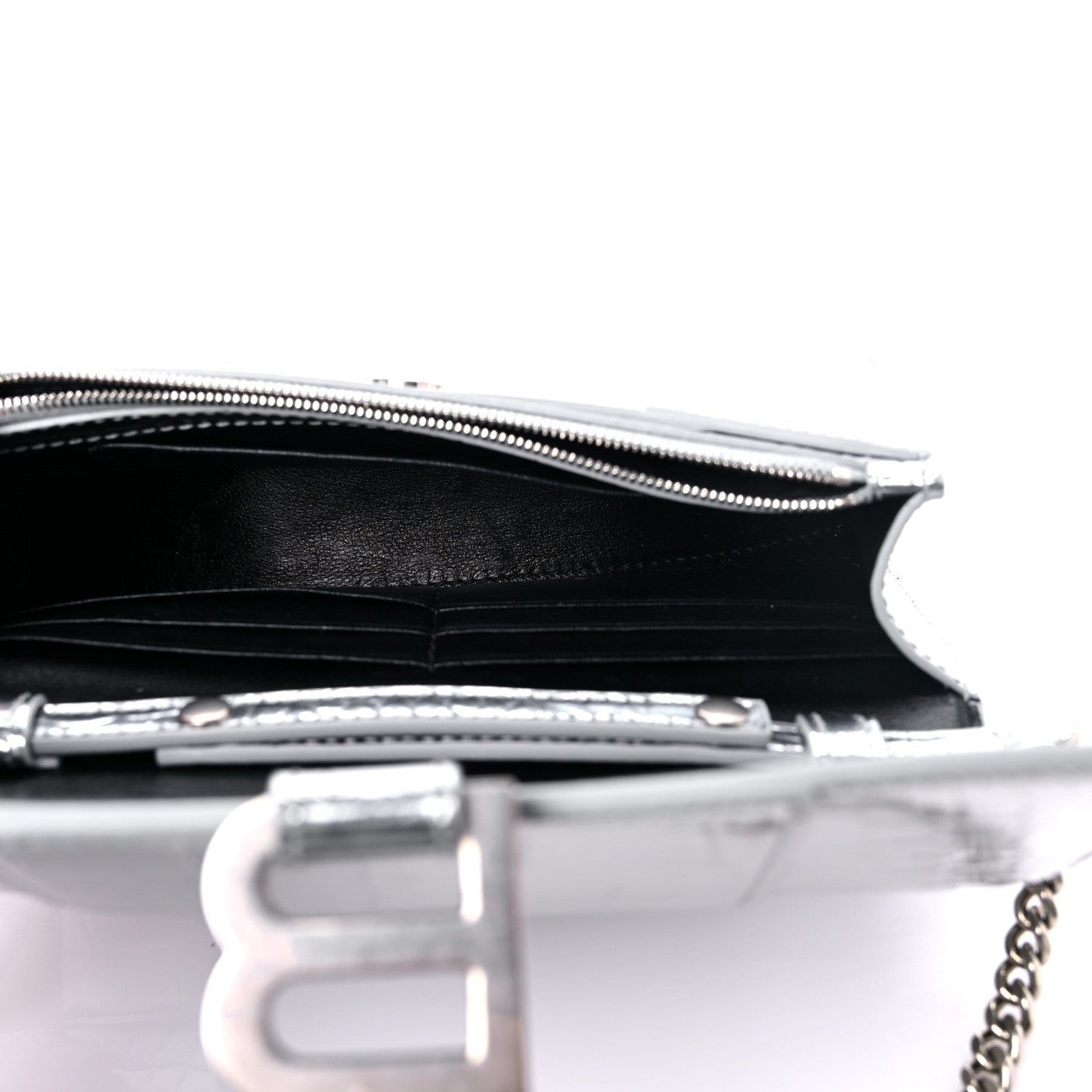 Balenciaga Metallic Calfskin Crocodile Embossed Hourglass Chain Bag Silver 5 of 12