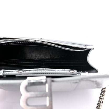Balenciaga Metallic Calfskin Crocodile Embossed Hourglass Chain Bag Silver 5 of 12