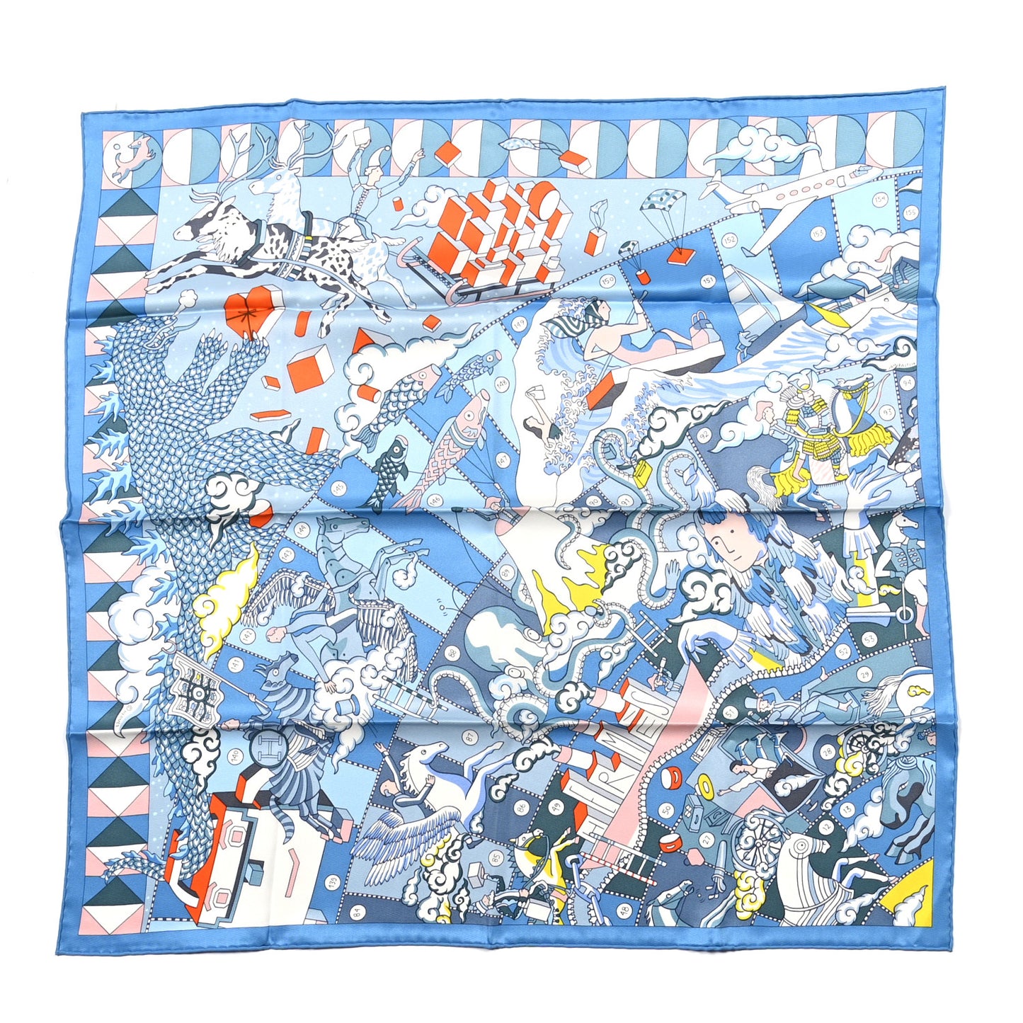 Silk L'Epopee D'Hermes Detail Scarf 70 Bleu Orange White