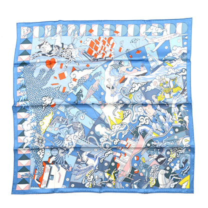 Hermes Silk L'Epopee D'Hermes Detail Scarf 70 Bleu Orange White 1 of 5