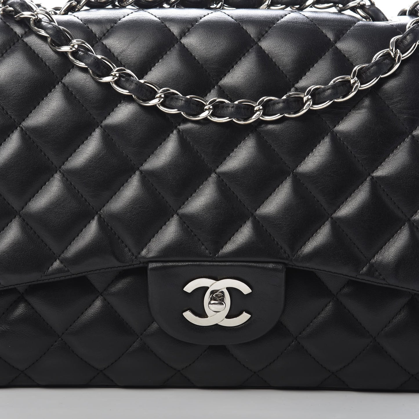 Lambskin Quilted Jumbo Single Flap Black