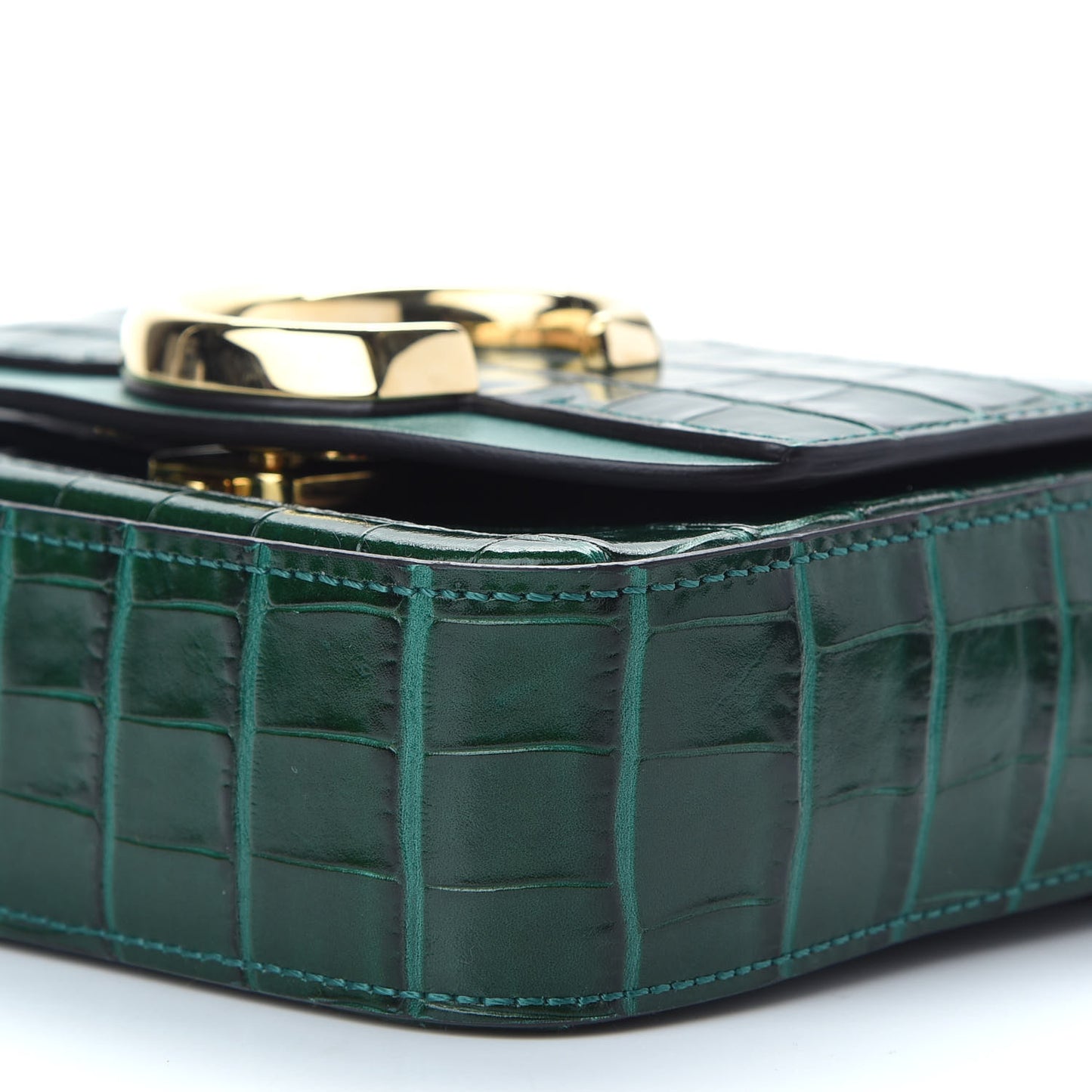 Calfskin Crocodile Embossed Mini C Double Carry Woodsy Green
