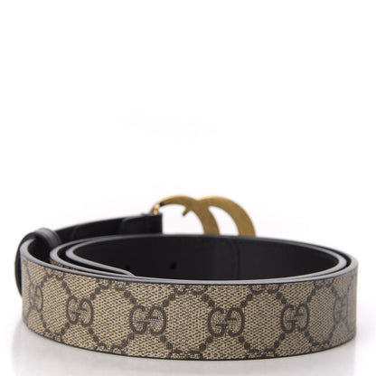 Gucci GG Supreme Monogram Matte Plutone Calfskin Double G 30mm Belt 90 36 Beige Ebony Black 2 of 4