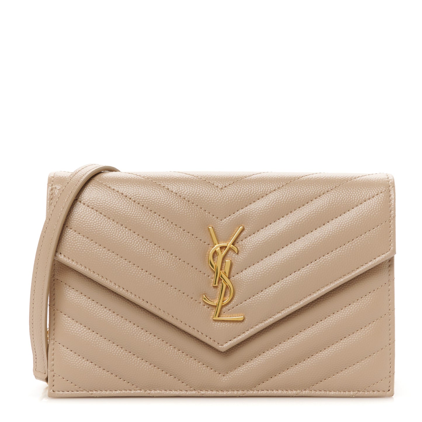 Grain De Poudre Matelasse Chevron Monogram Envelope Chain Wallet Dark Beige