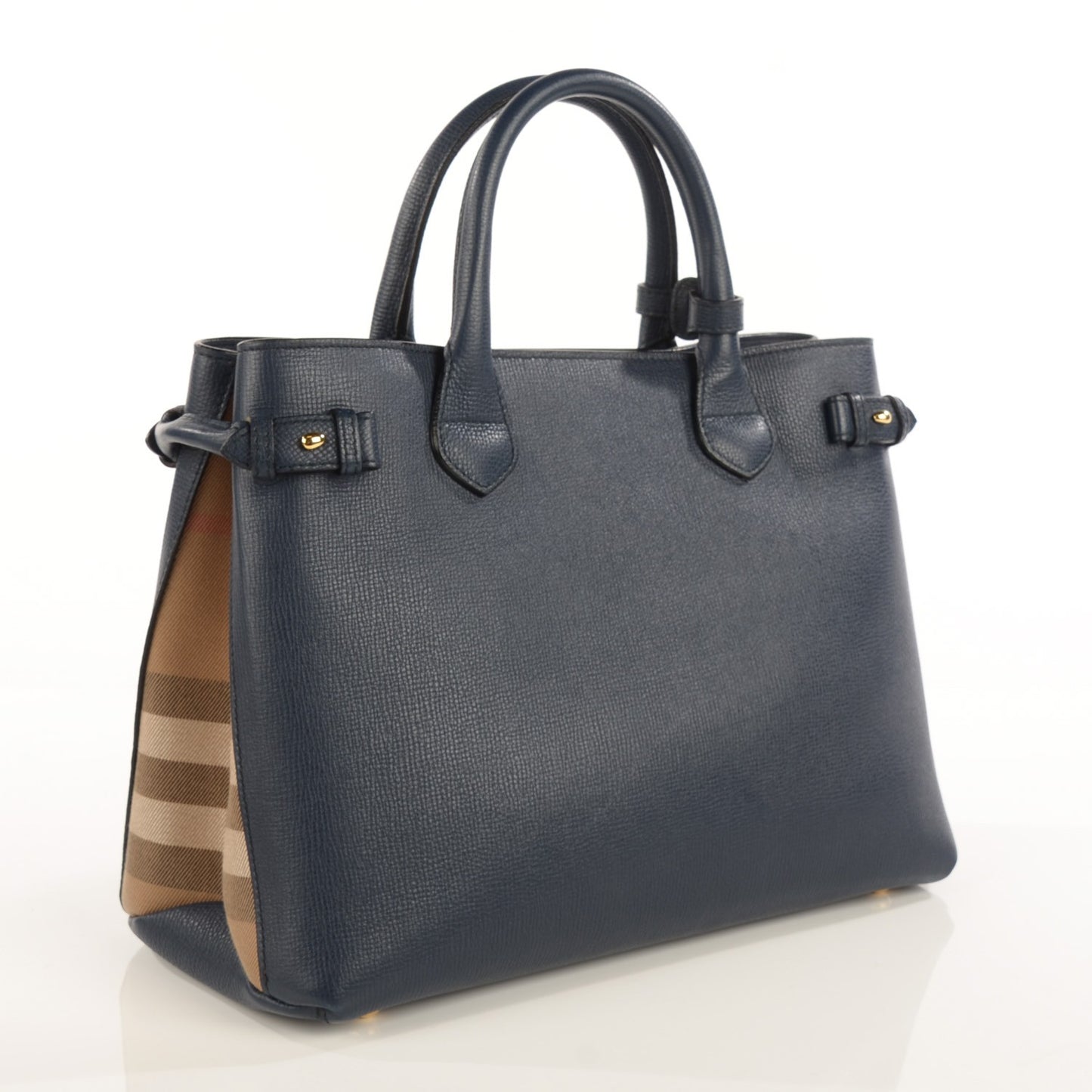 Grainy Calfskin House Check Medium Banner Tote Ink Blue