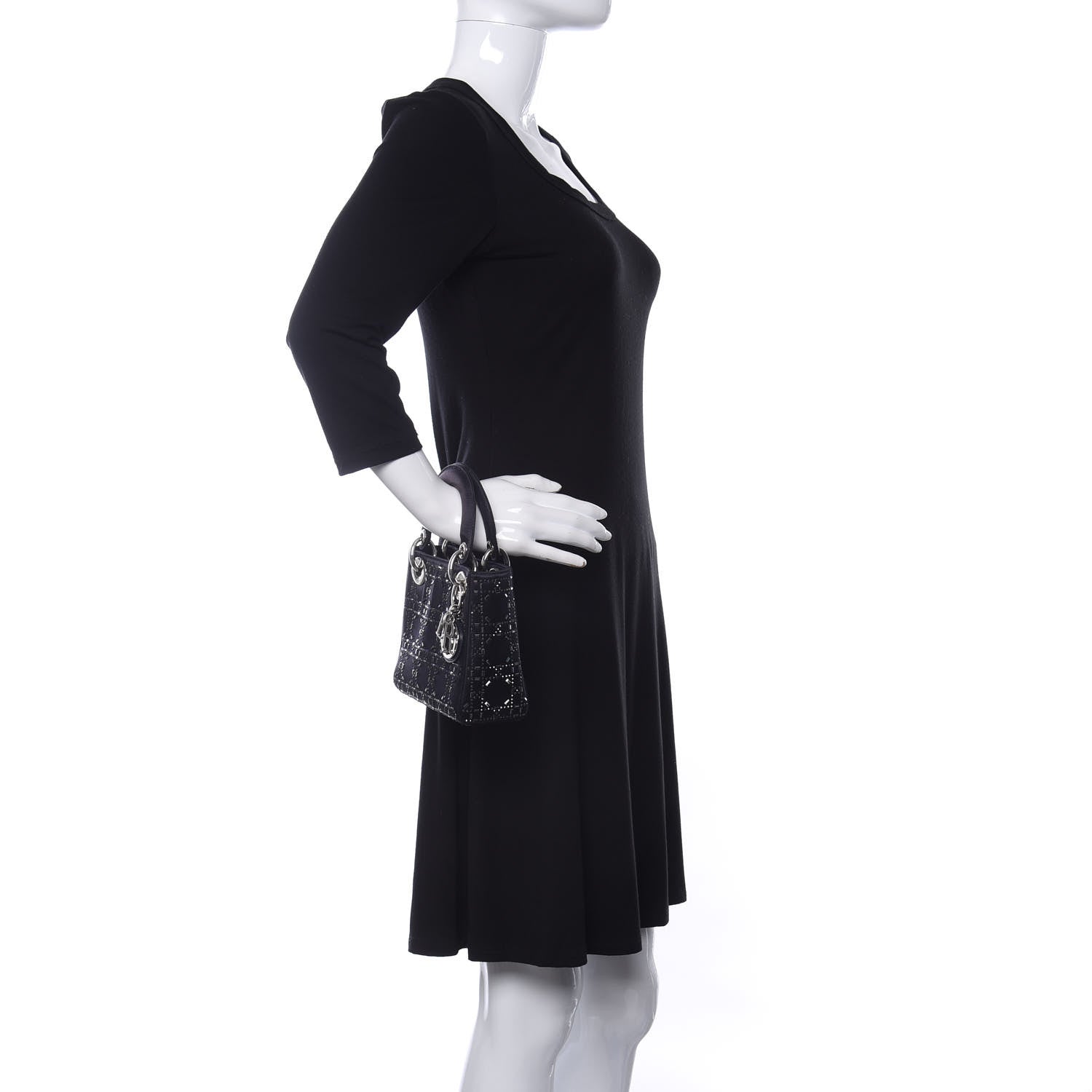 Christian Dior Satin Crystal Cannage Mini Lady Dior Navy 2 of 10