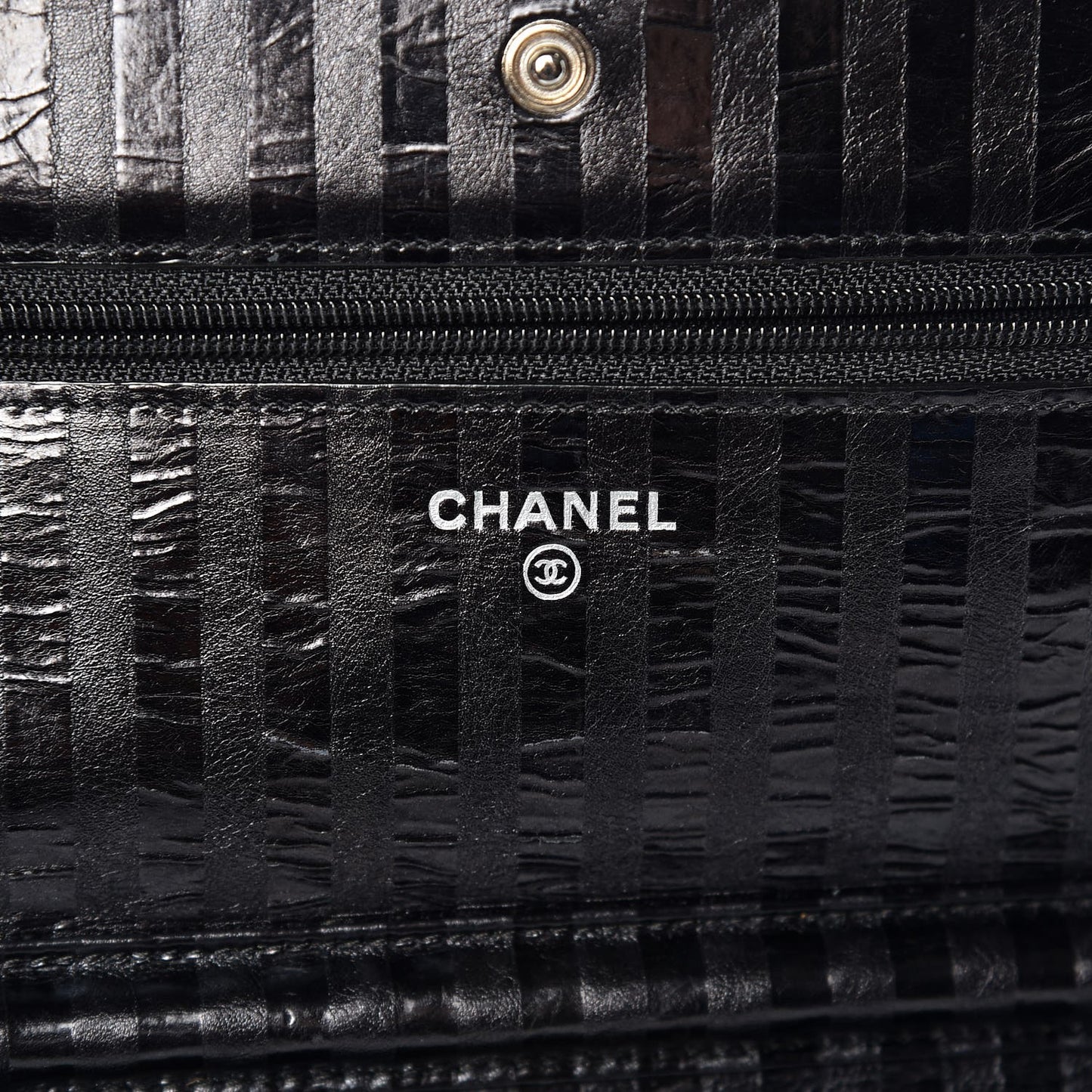 Aged Calfskin Striped Reissue Wallet On Chain WOC Black
