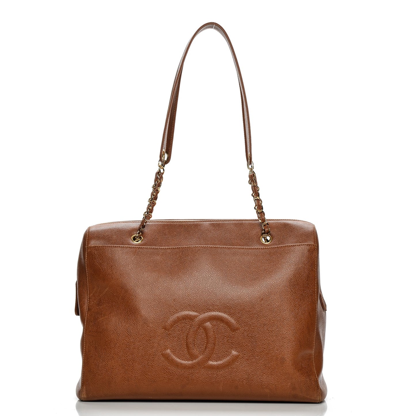 Caviar Large CC Shoulder Bag Light Brown