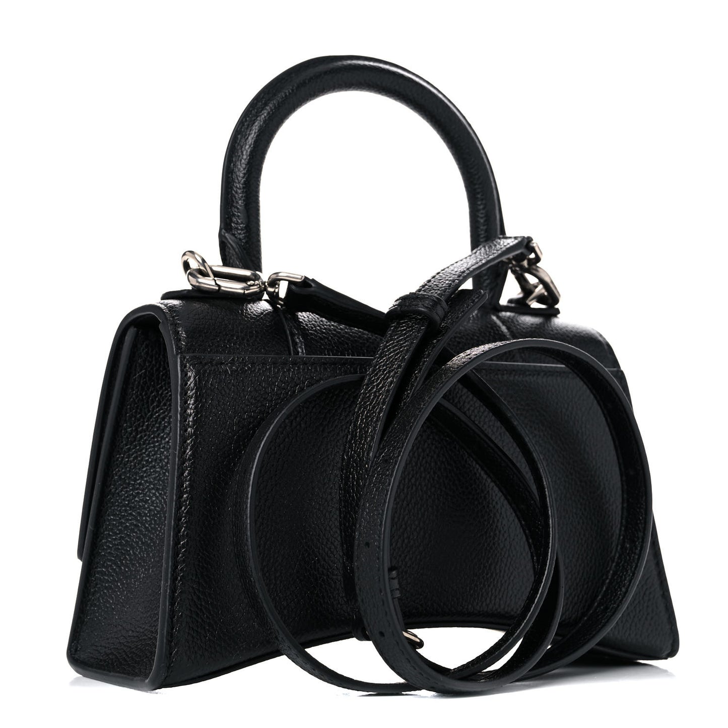 Grained Calfskin Hourglass Top Handle Bag XS Black