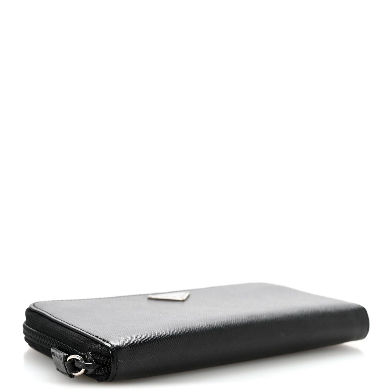 Prada Saffiano Triangle Zip Around Wallet Black 4 of 11