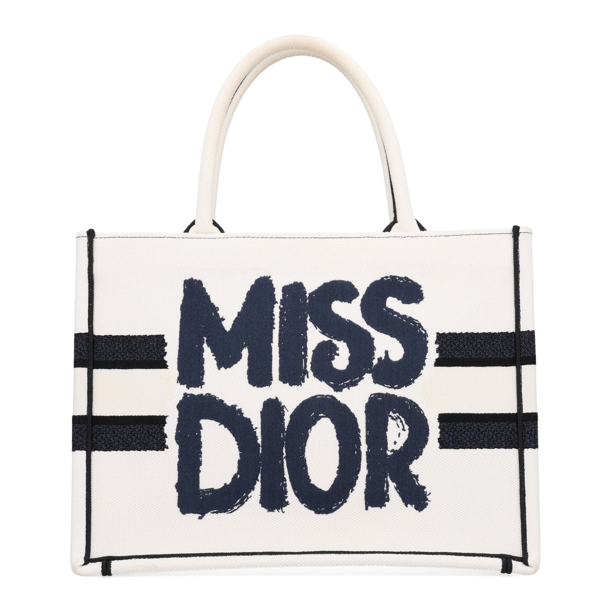 Canvas Embroidered Medium Miss Dior Graffiti Book Tote White Blue