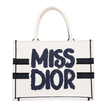 Christian Dior Canvas Embroidered Medium Miss Dior Graffiti Book Tote White Blue 1 of 9