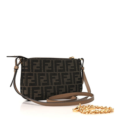Fendi Fabric Jacquard Vitello Grace FF 1974 Baguette Pouch Tobacco Moro Sand 2 of 11