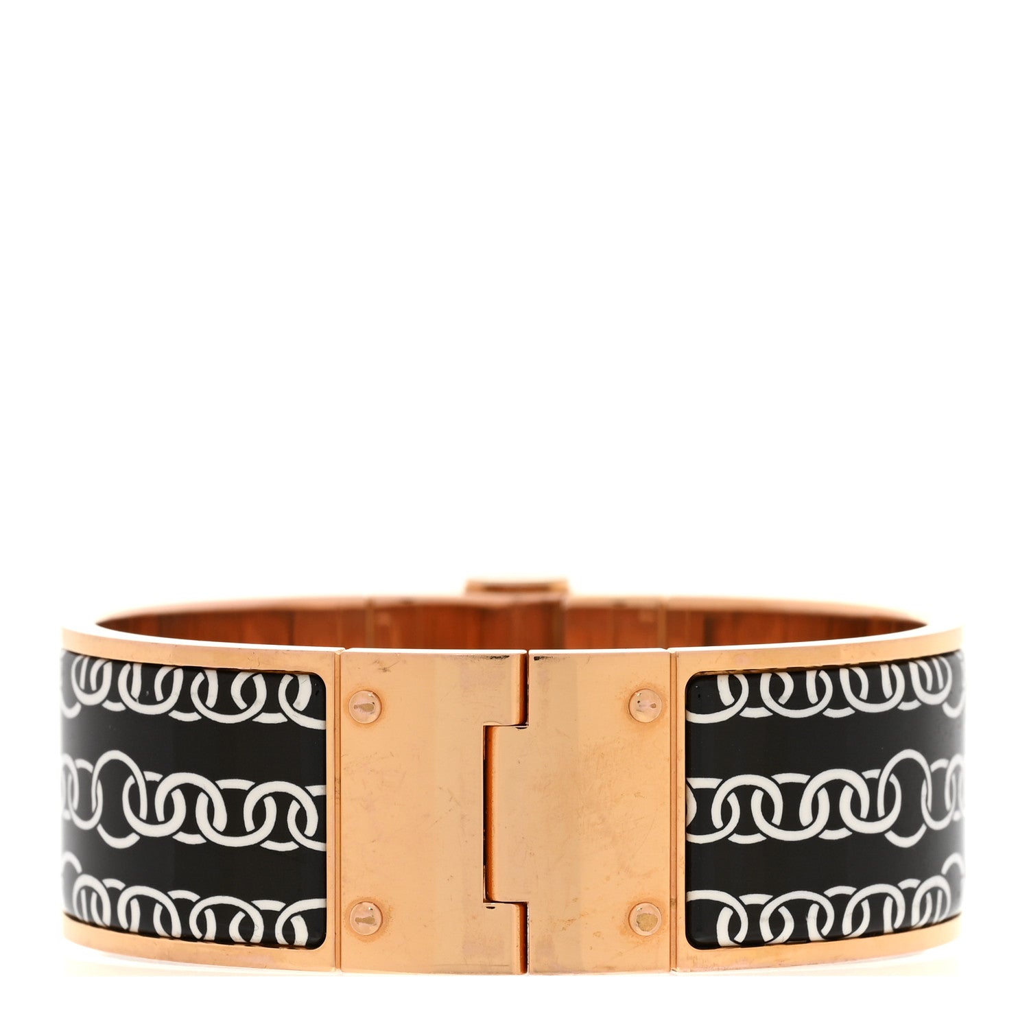 Hermes Enamel Printed Wide Balades Equestres Positif Negatif Hinged Bracelet S Black 3 of 5