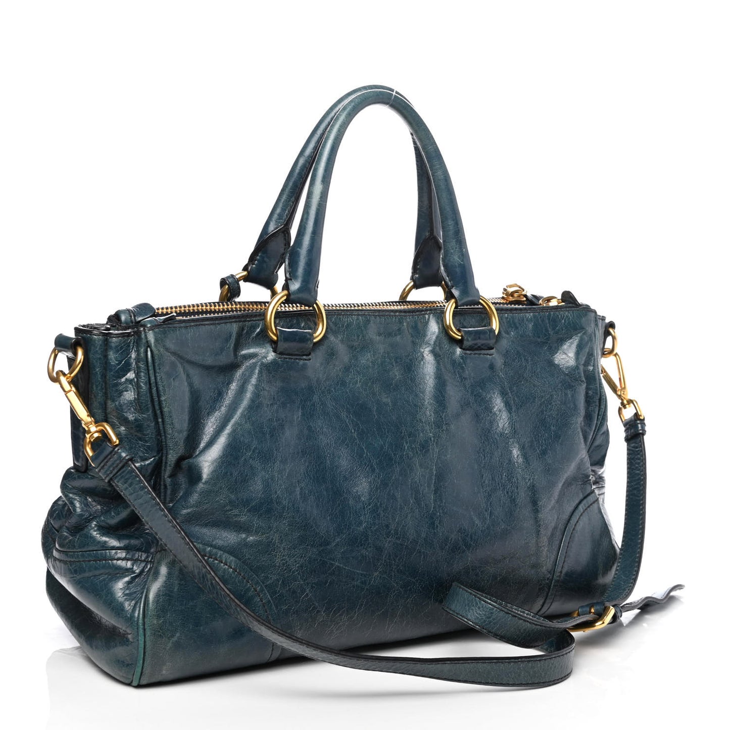 Vitello Shine Shopping Satchel Denim