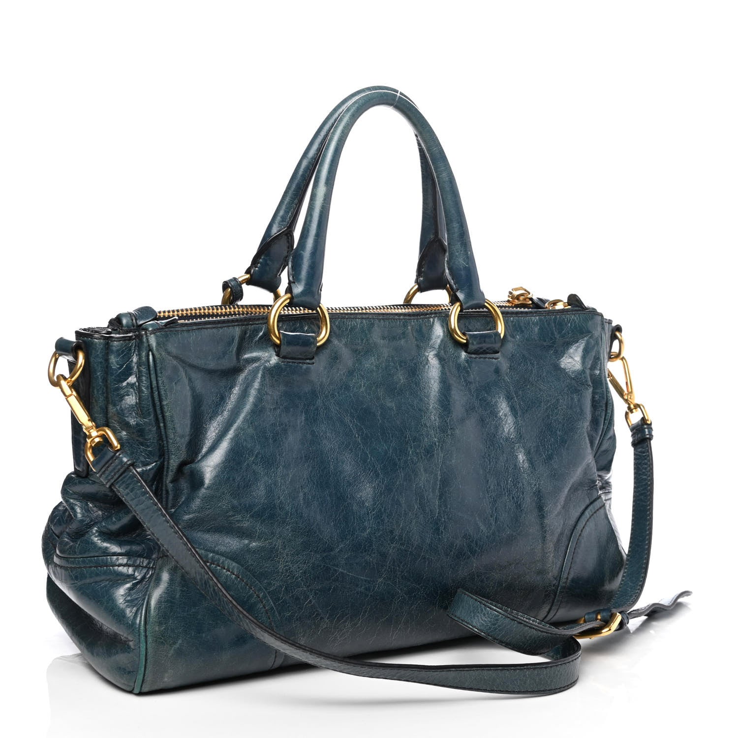 Prada Vitello Shine Shopping Satchel Denim 2 of 4