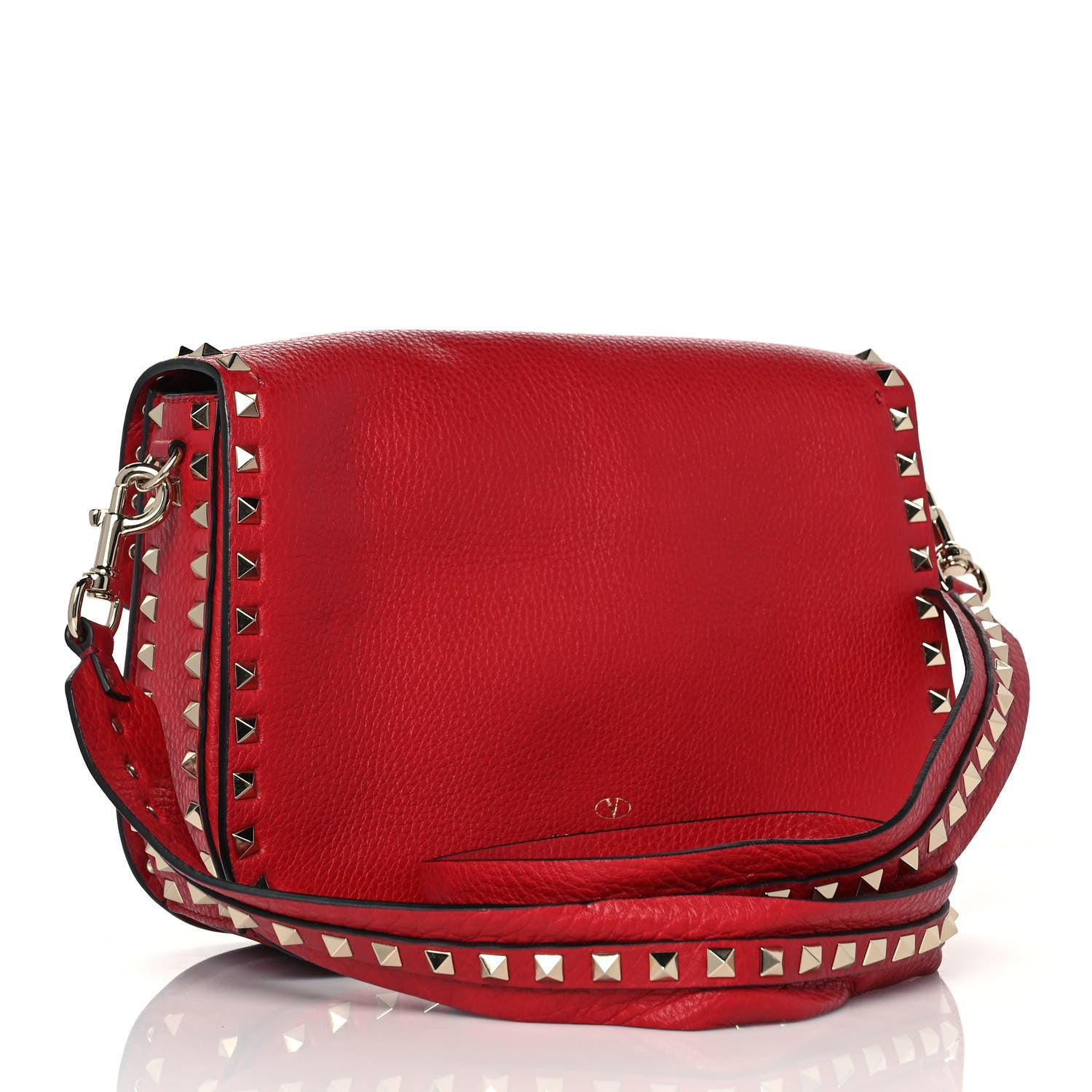 Valentino Garavani Pebbled Calfskin Medium Rockstud Flap Saddle Bag Rosso Valentino 3 of 8