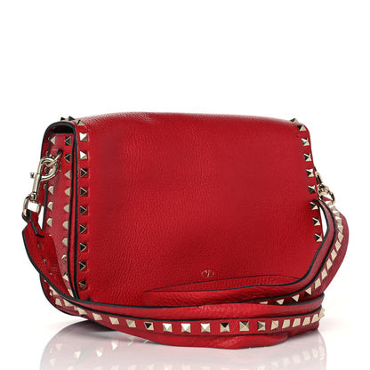 Valentino Garavani Pebbled Calfskin Medium Rockstud Flap Saddle Bag Rosso Valentino 3 of 8