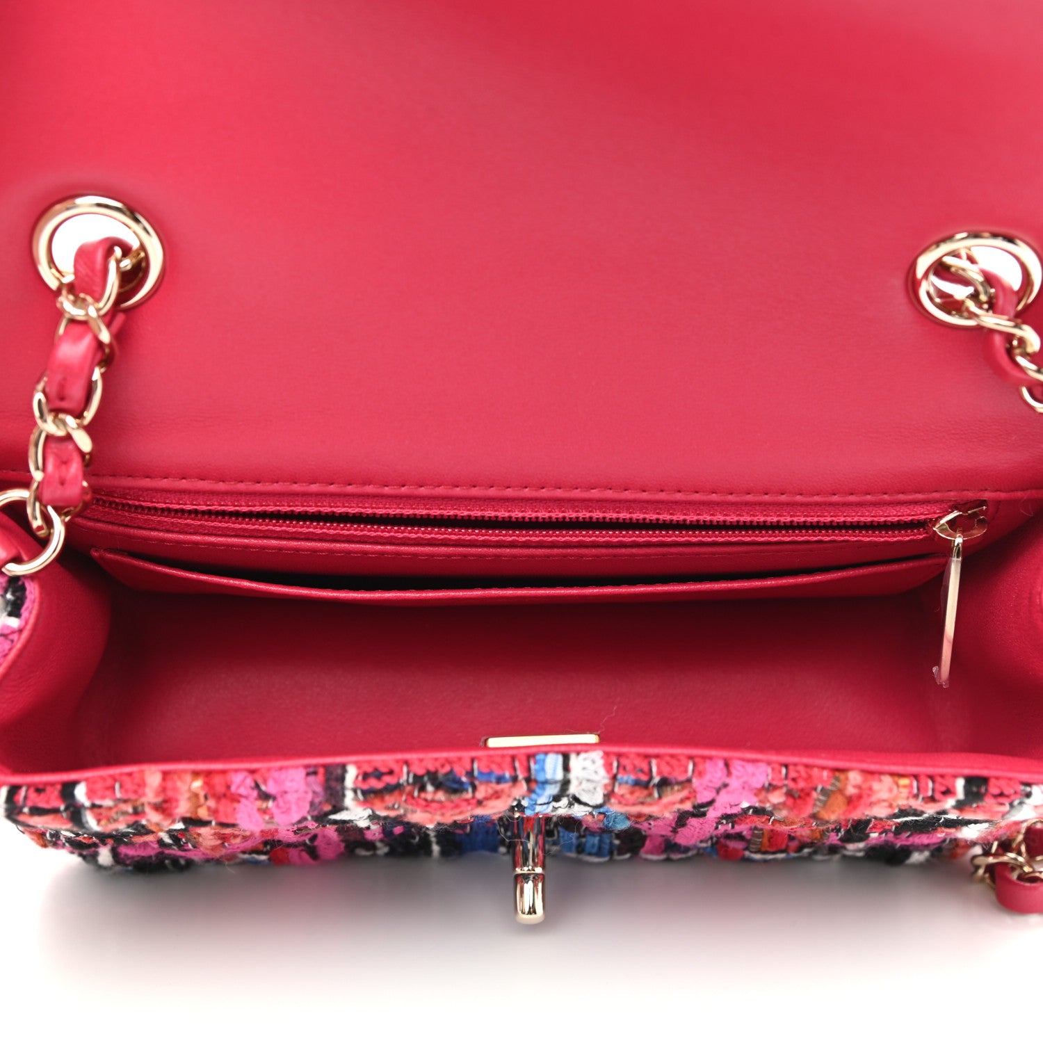 Chanel Tweed Quilted Mini Rectangular Flap Red Pink Black 5 of 9