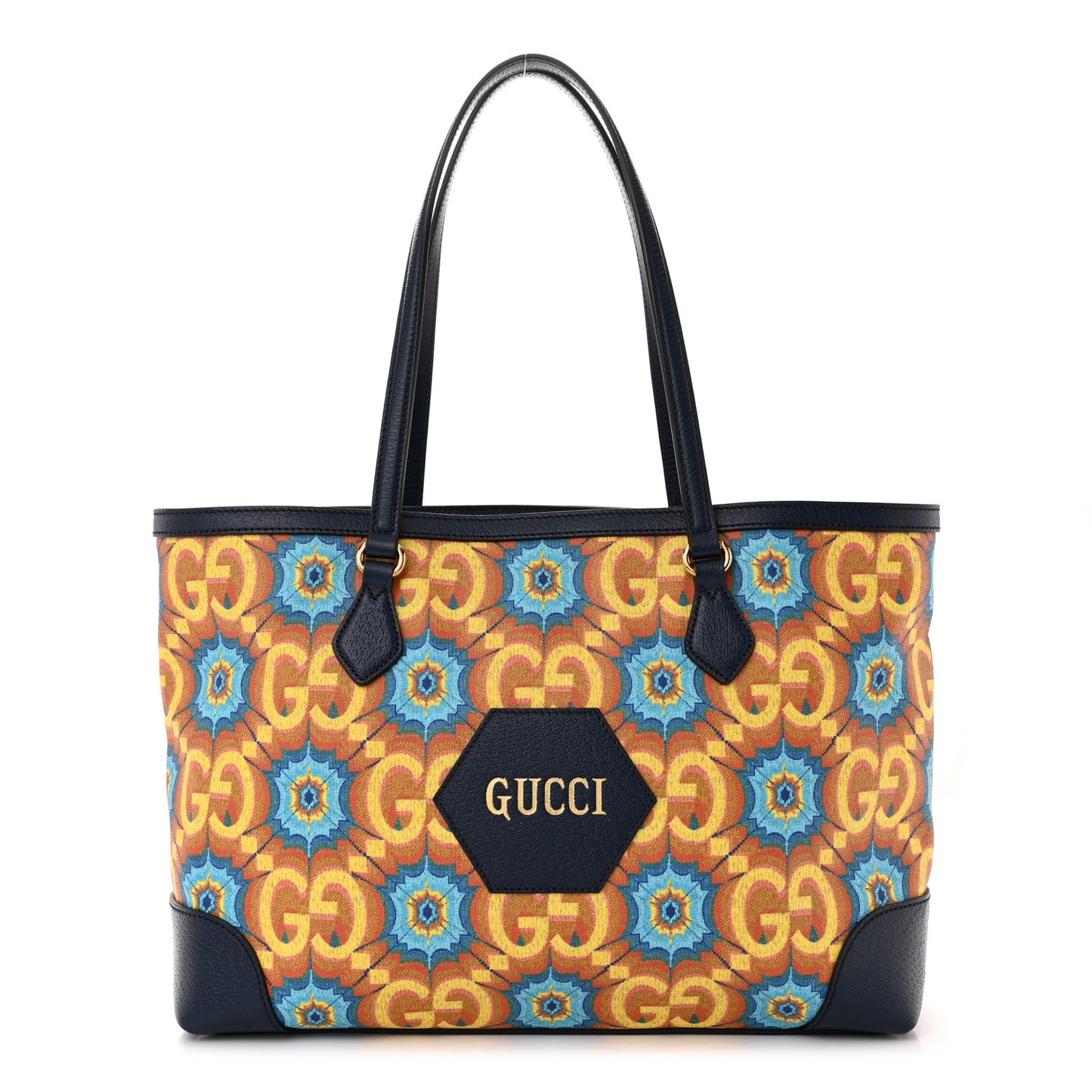 GG Supreme Kaleidoscope Calfskin Script Logo Gucci 100 Tote Bag Blue Orange Multicolor Blue Agata