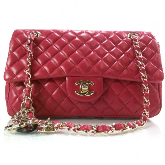 Lambskin Valentine Charms Medium Flap Raspberry Red 10P