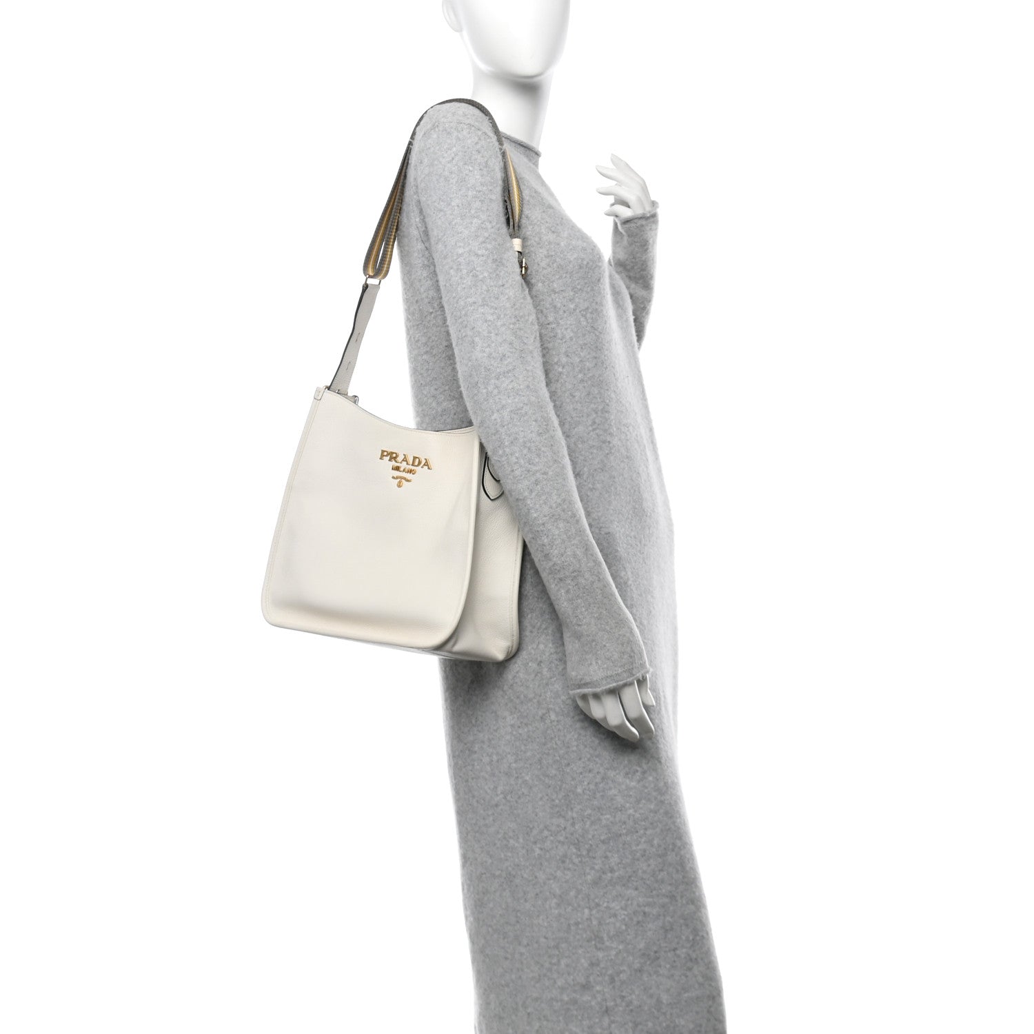 Prada Vitello Daino Soft Hobo Messenger Bag White 2 of 11