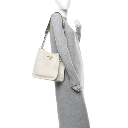 Prada Vitello Daino Soft Hobo Messenger Bag White 2 of 11