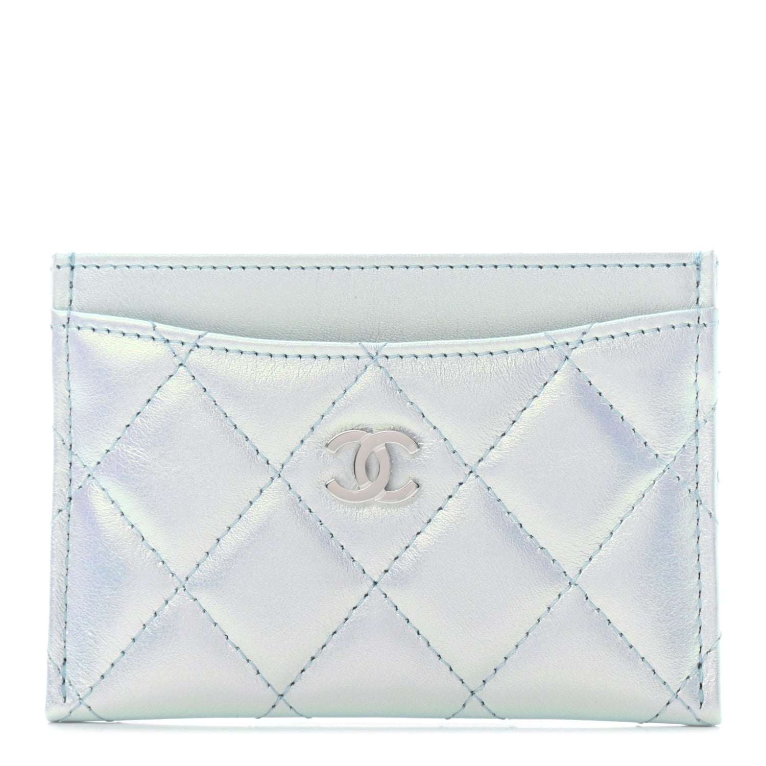 Chanel Iridescent Calfskin Quilted Card Holder Light Blue 1 of 8