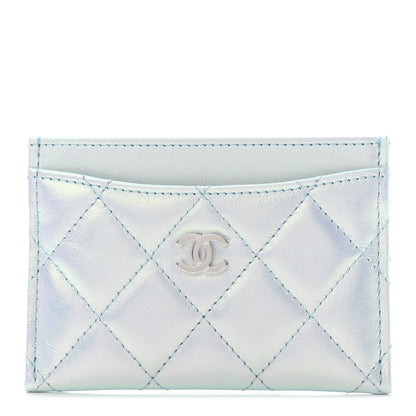 Chanel Iridescent Calfskin Quilted Card Holder Light Blue 1 of 8