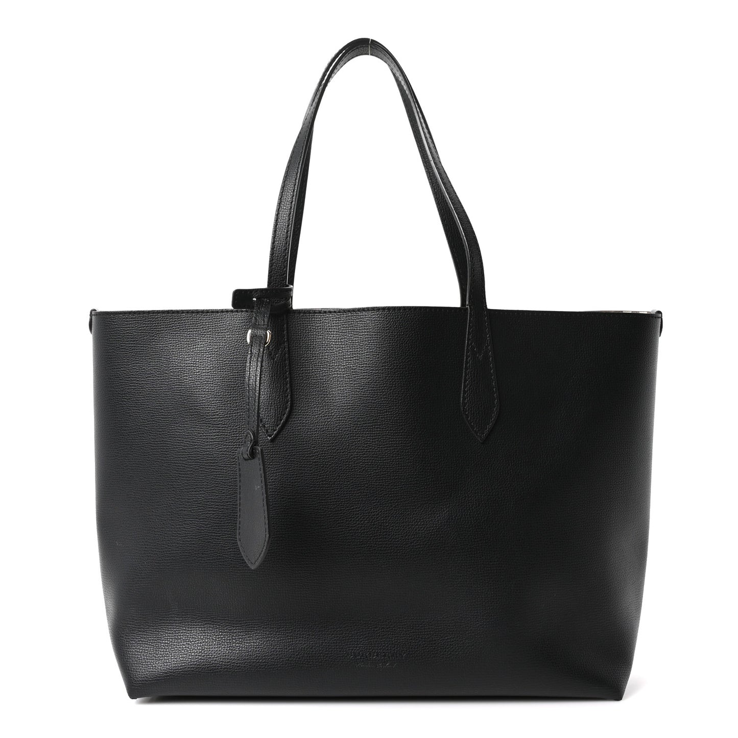 Grainy Calfskin Haymarket Check Medium Reversible Tote Black
