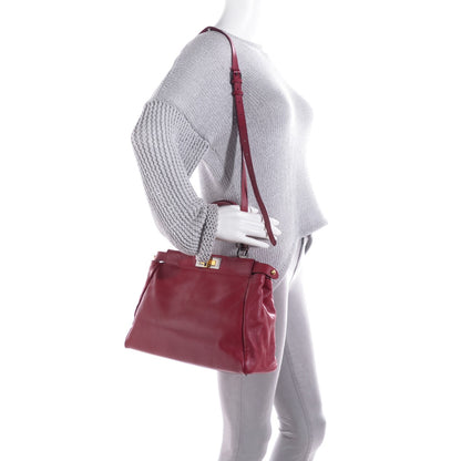 Fendi Vitello Suede Medium Peekaboo Iconic Satchel Rubino Peonia 2 of 16