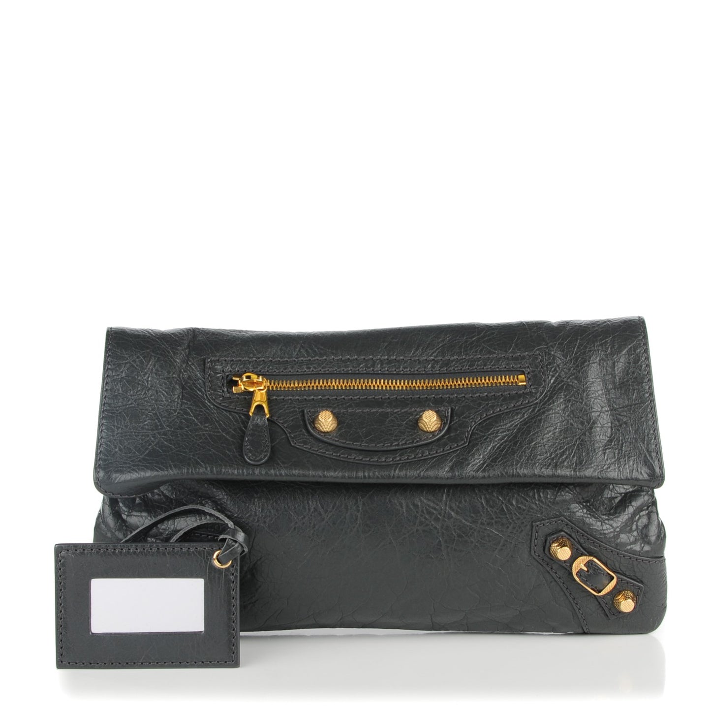 Agneau Giant 12 Gold Hardware Envelope Strap Clutch Gris Fossile