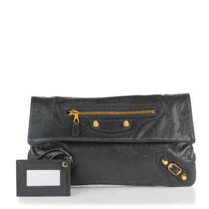 Balenciaga Agneau Giant 12 Gold Hardware Envelope Strap Clutch Gris Fossile 1 of 7
