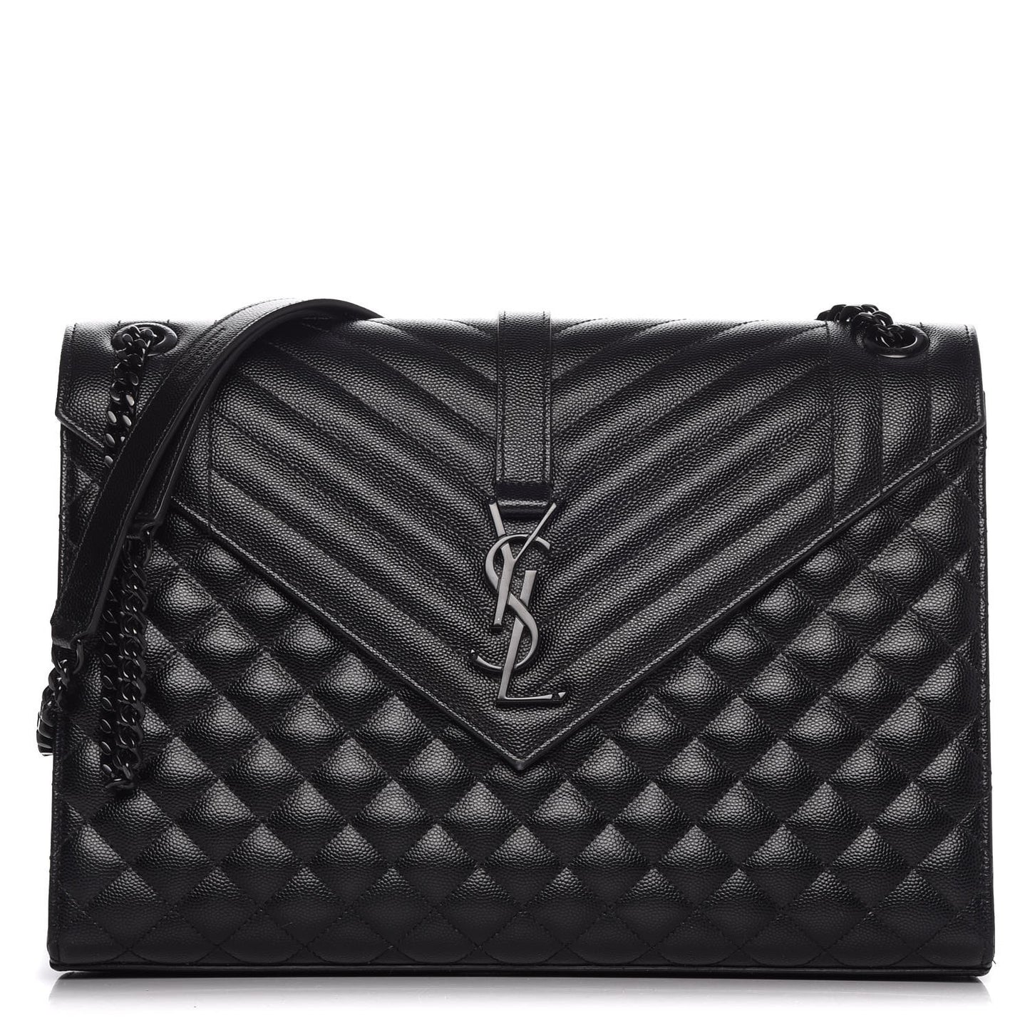 Grain De Poudre Textured Mixed Matelasse Large Triquilt Monogram Satchel Black