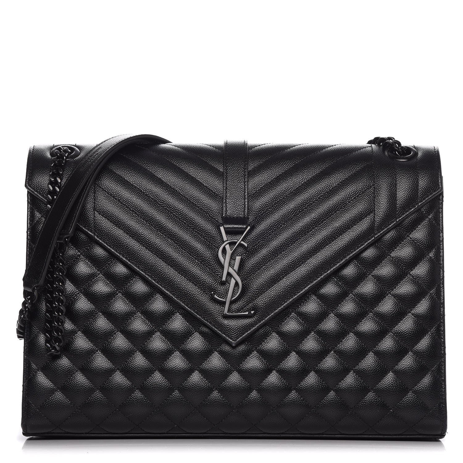 Saint Laurent Grain De Poudre Textured Mixed Matelasse Large Triquilt Monogram Satchel Black 1 of 17