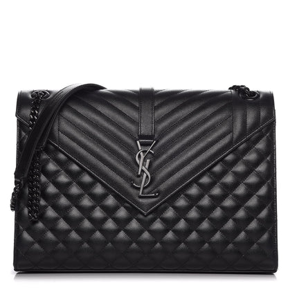 Saint Laurent Grain De Poudre Textured Mixed Matelasse Large Triquilt Monogram Satchel Black 1 of 17