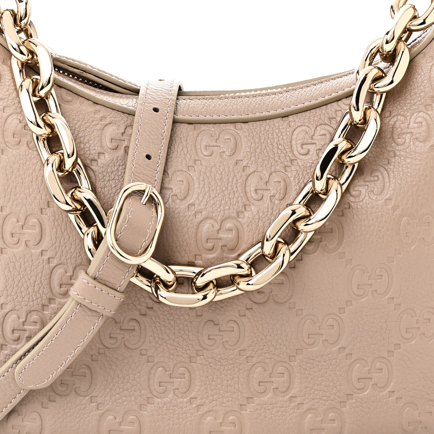 Grainy Calfskin GG Embossed Emblem Medium Half Moon Shoulder Bag Taupe