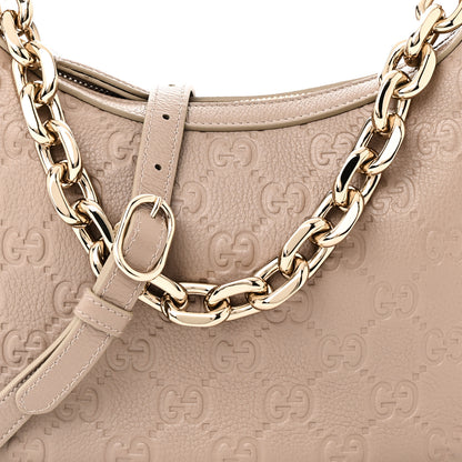 Gucci Grainy Calfskin GG Embossed Emblem Medium Half Moon Shoulder Bag Taupe 8 of 10