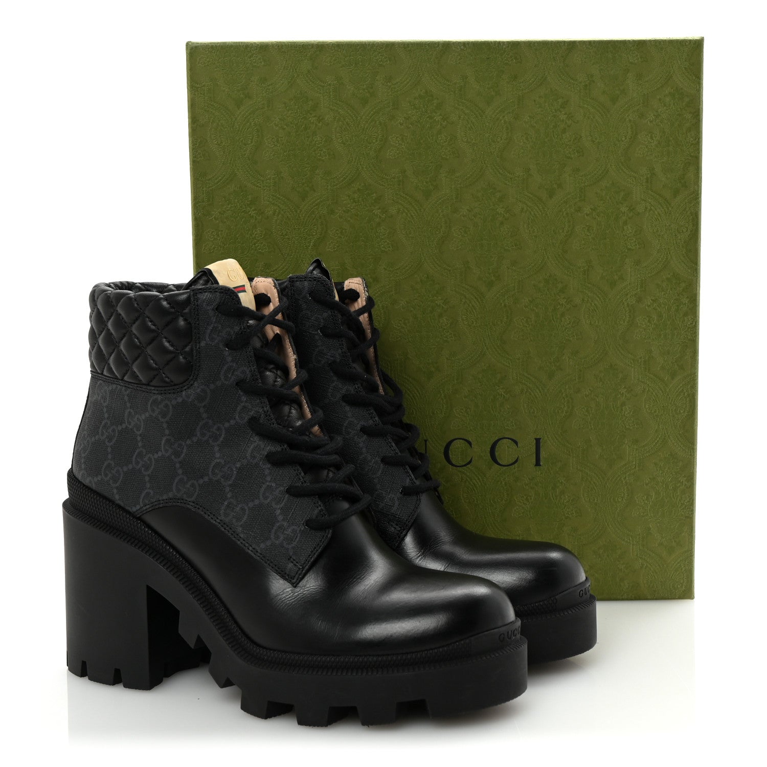 Gucci Apollo Calfskin GG Supreme Nappa Samoa Quilted Lace Up Ankle Boots 40.5 Black 10 of 10