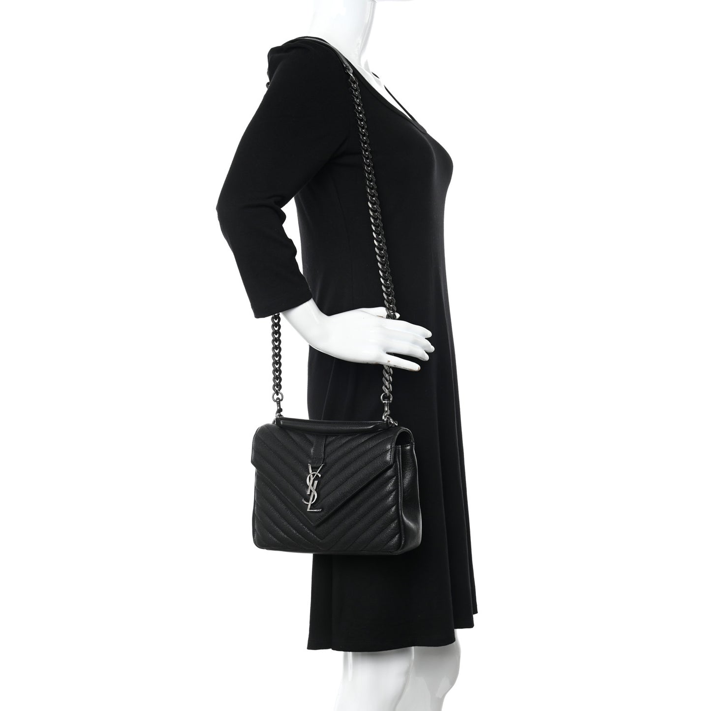Sheepskin Matelasse Chevron Monogram Medium College Bag Black