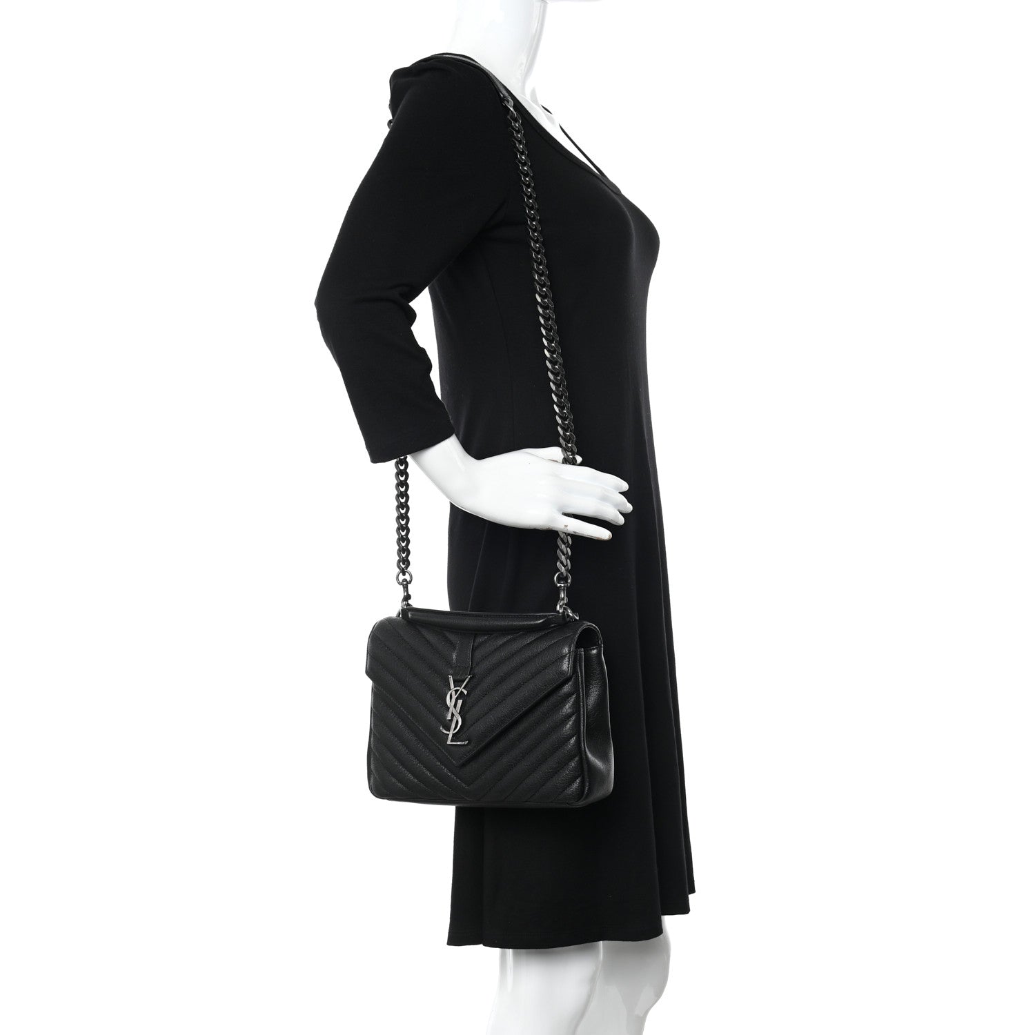 Saint Laurent Sheepskin Matelasse Chevron Monogram Medium College Bag Black 2 of 9