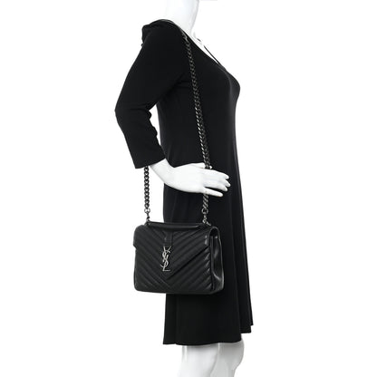 Saint Laurent Sheepskin Matelasse Chevron Monogram Medium College Bag Black 2 of 9