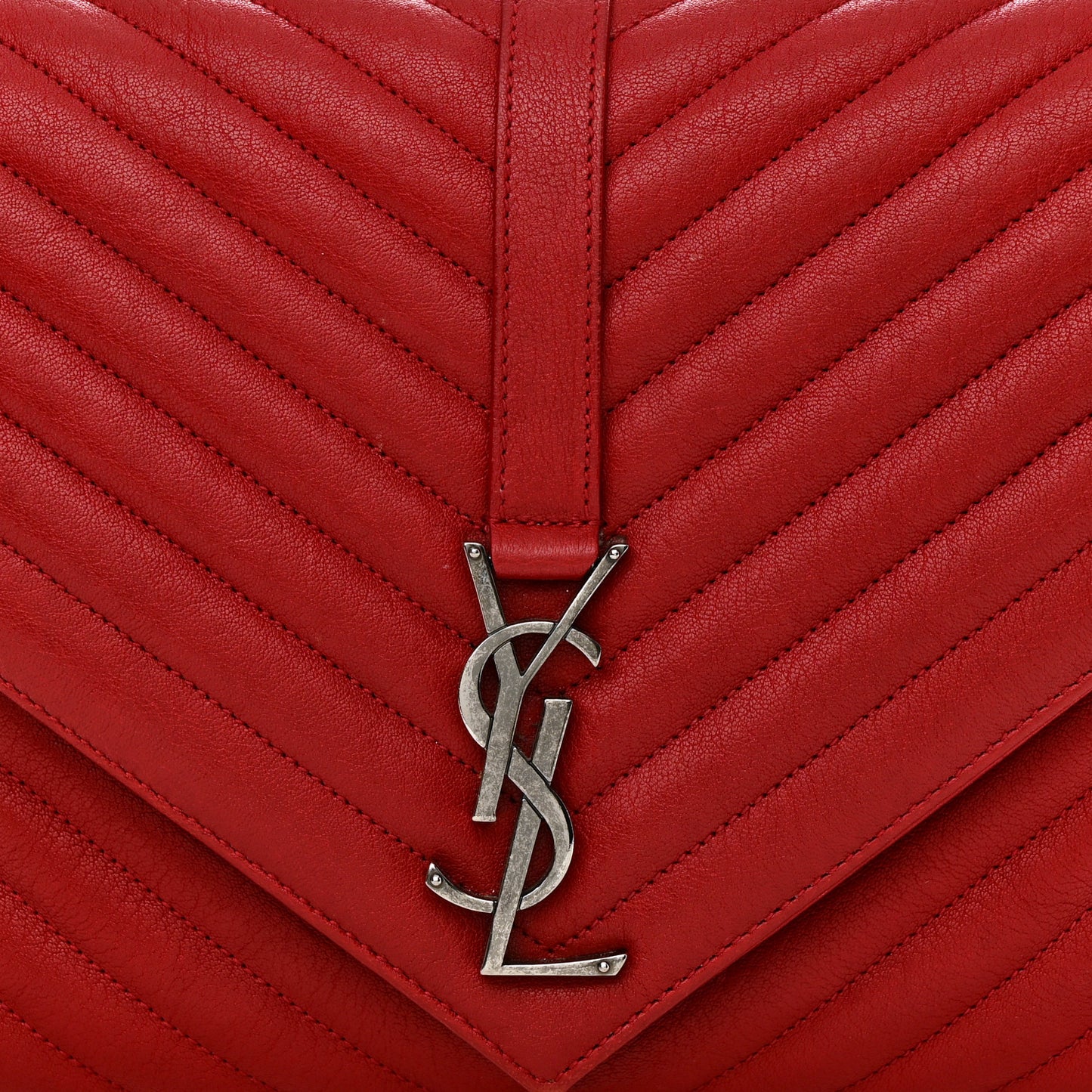 Sheepskin Matelasse Chevron Large College Monogram Satchel Rouge