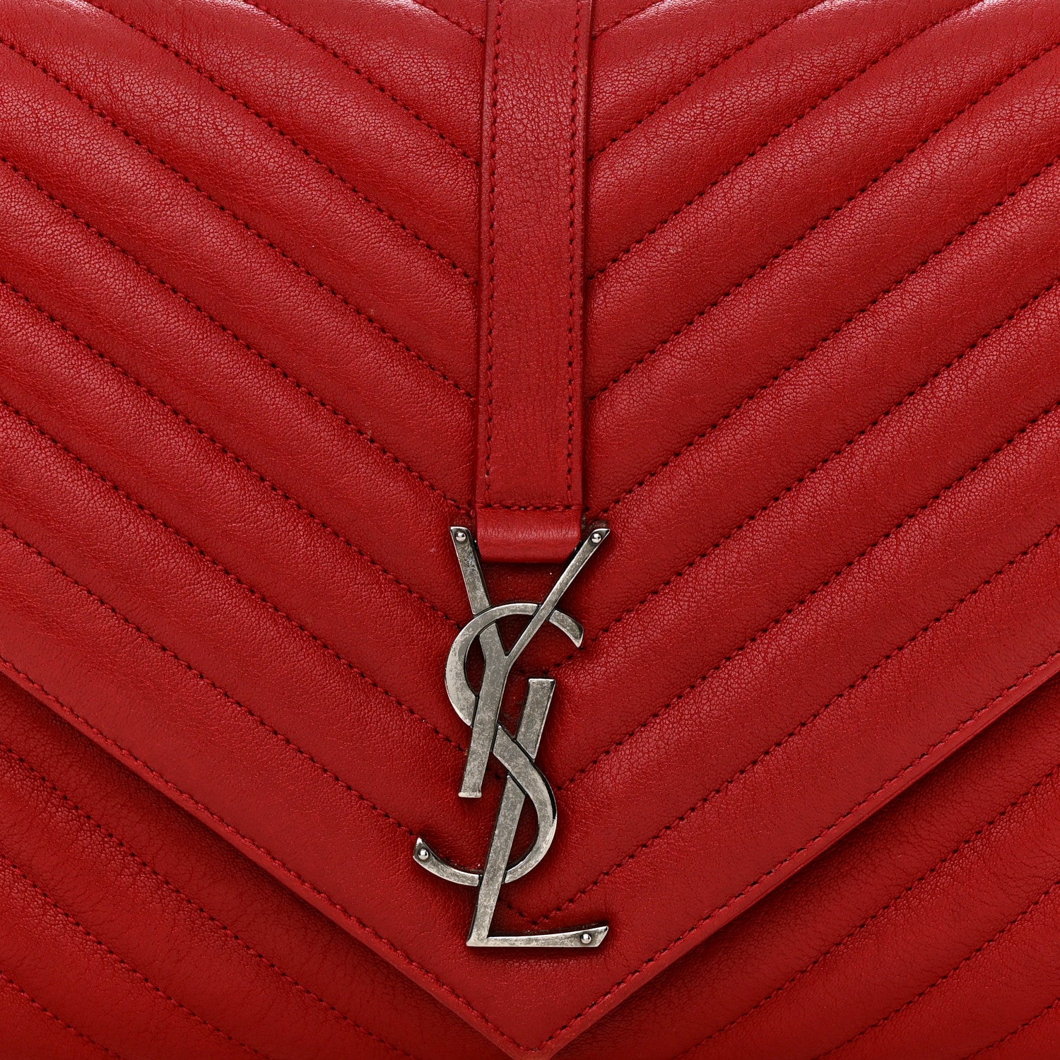 Saint Laurent Sheepskin Matelasse Chevron Large College Monogram Satchel Rouge 8 of 12