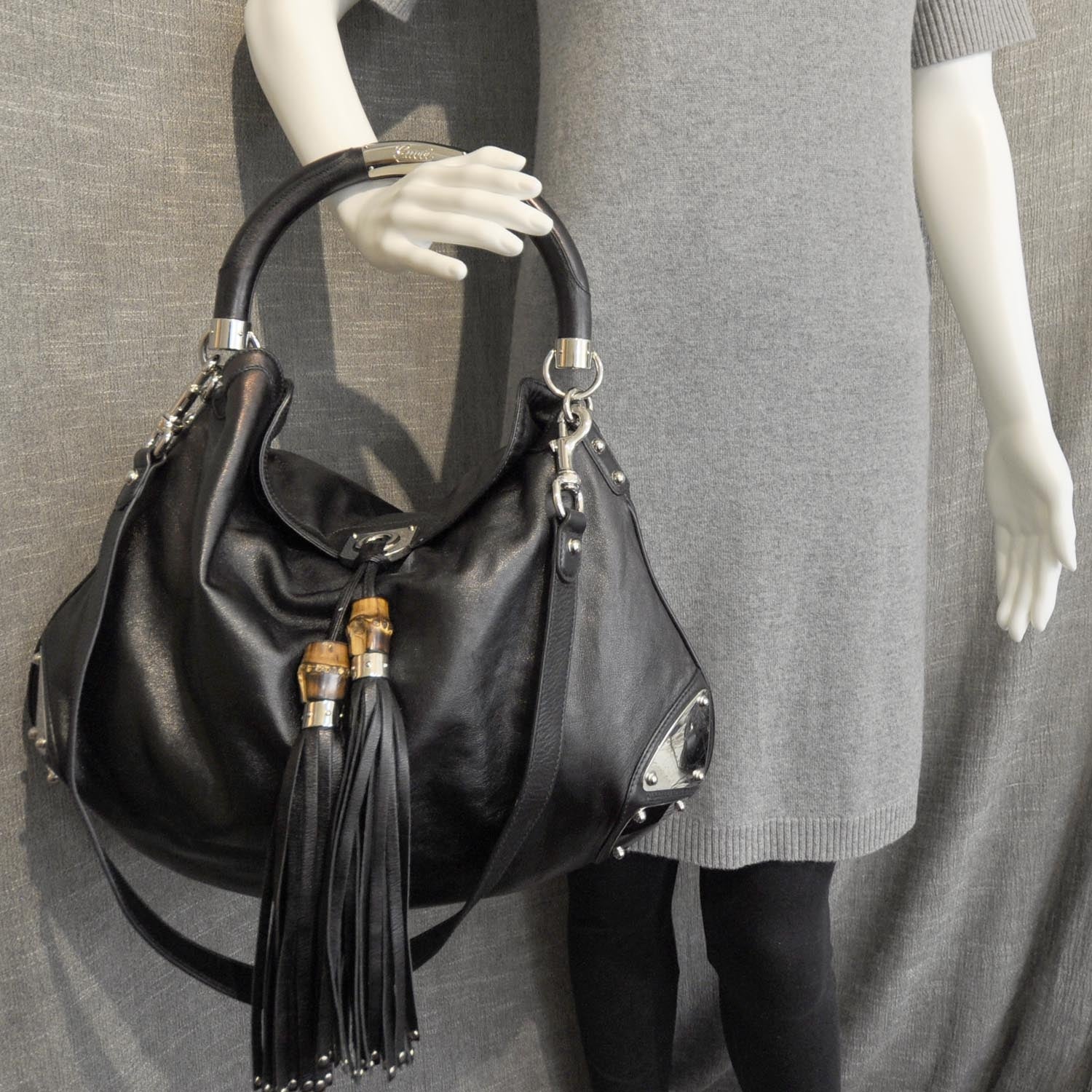 Gucci Leather Large Indy Top Handle Hobo Black 4 of 8